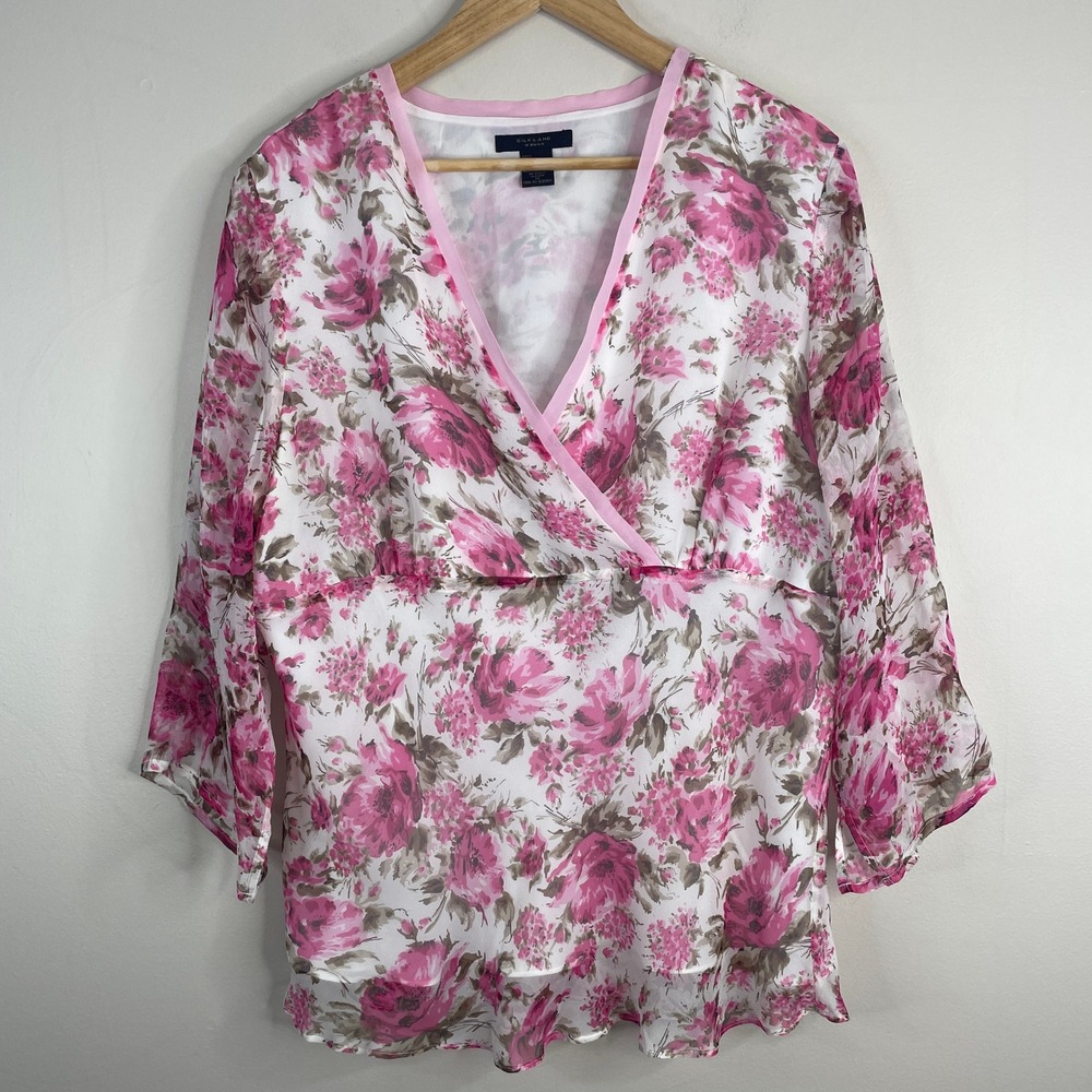 Vintage Silk Floral Top‎ Womens 1X Empire Waist Pullover Office Brunch Wedding